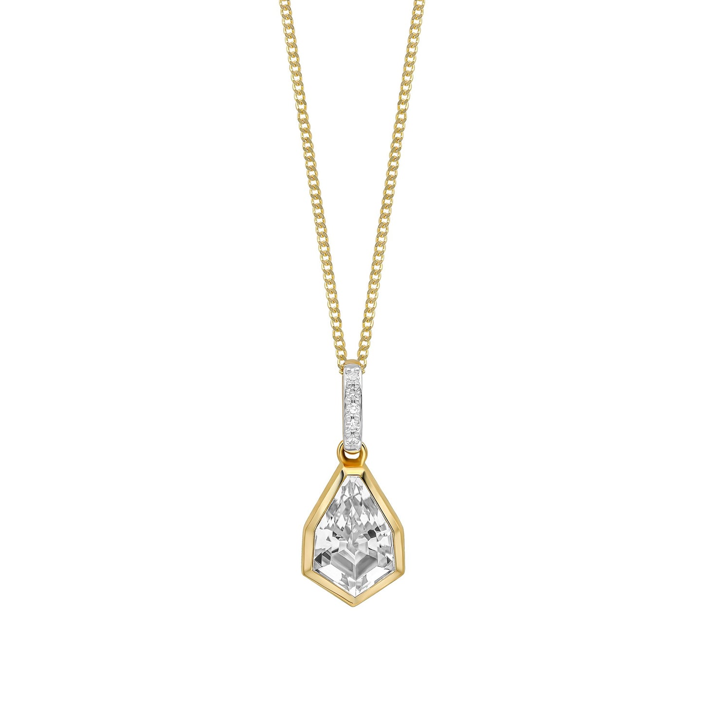 9ct Yellow Gold White Topaz and Diamond Shield Pendant