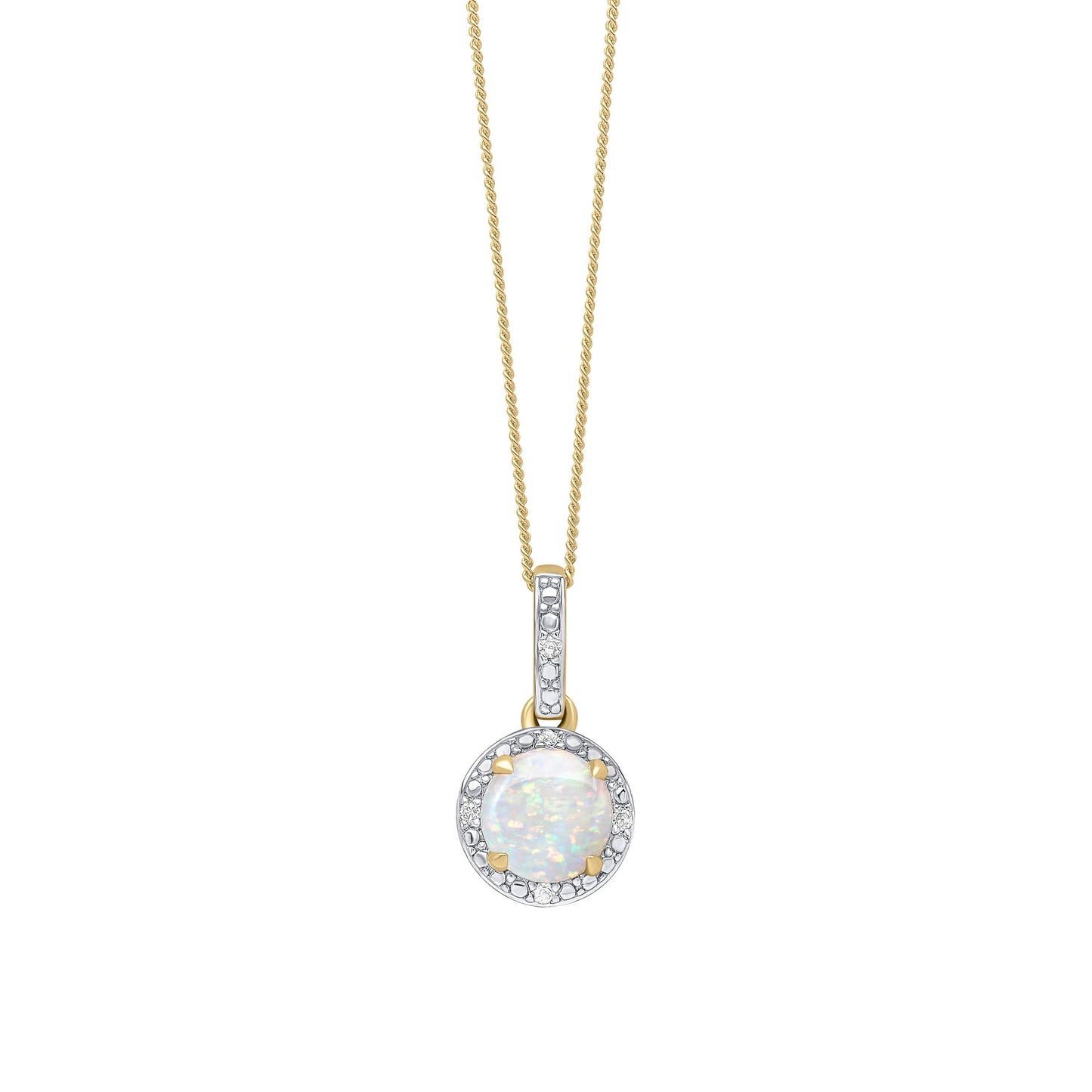 9ct Yellow Gold Opal and Diamond Pendant