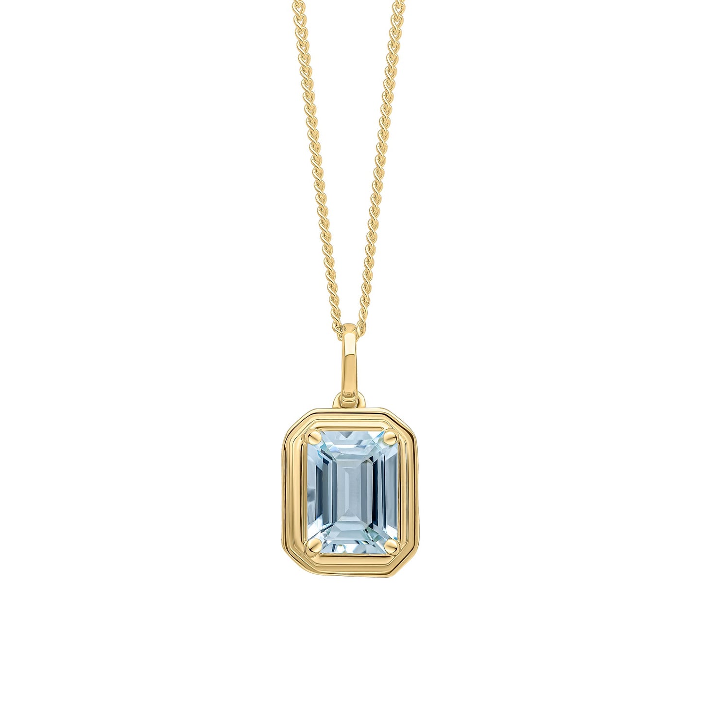 9ct Yellow Gold Emerald Cut Aquamarine Pendant