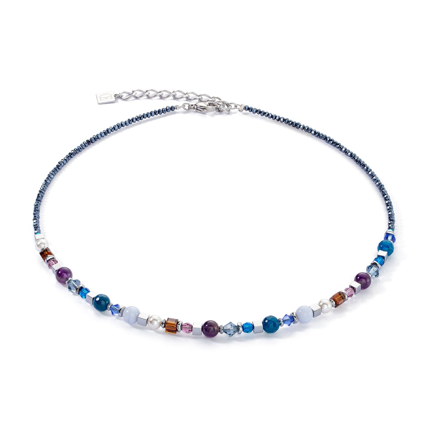 Purple, Blue and Brown Beaded Necklace