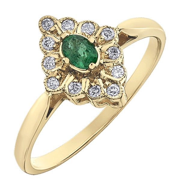 9ct Yellow Gold Vintage-Style Emerald Cocktail Ring