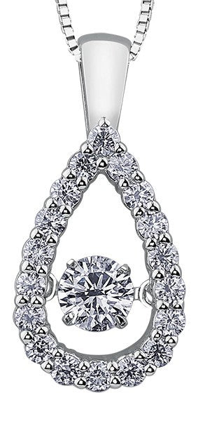 9ct White Gold Floating Diamond Teardrop Pendant with Chain