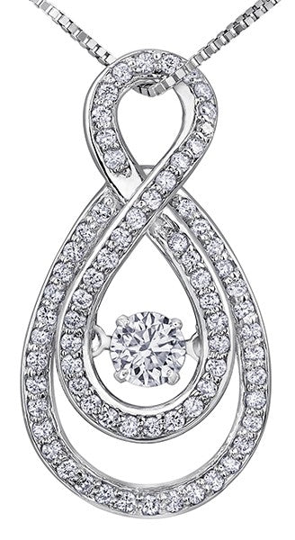 9ct White Gold Floating Diamond Figure of Eight Pendant with Chain