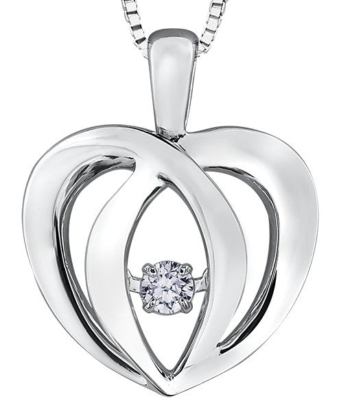 9ct White Gold Floating Diamond set in a Crossover Heart Pendant