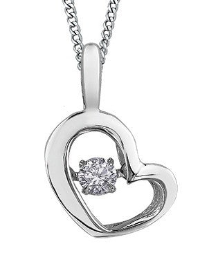 9ct White Gold Suspended Diamond Assymetric Open Heart Pendant with Chain