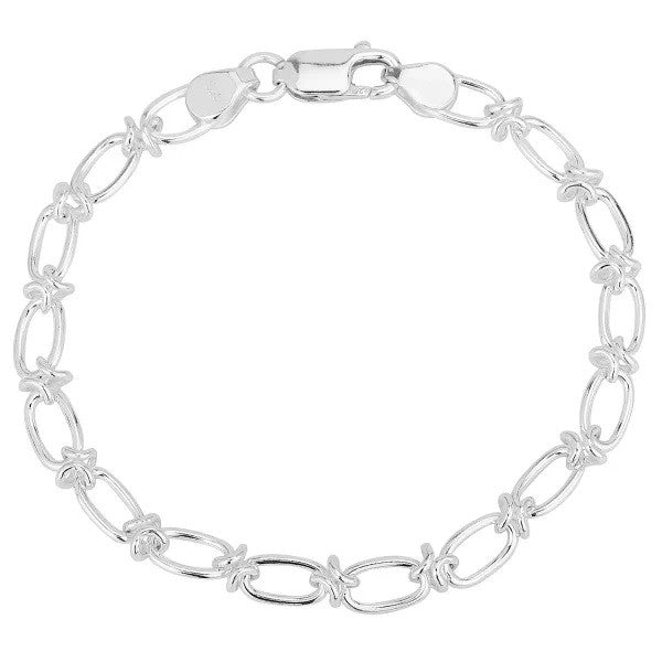 Sterling Silver Handmade Oval Link & Knot Chain Bracelet
