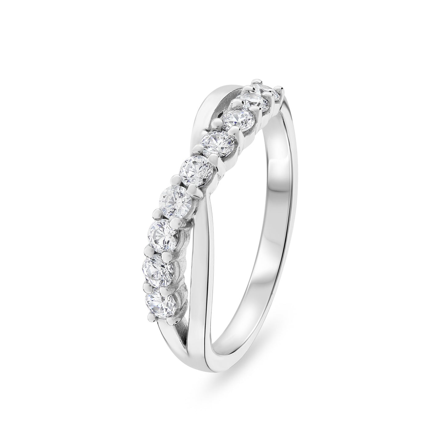 9ct White Gold Diamond Crossover Ring