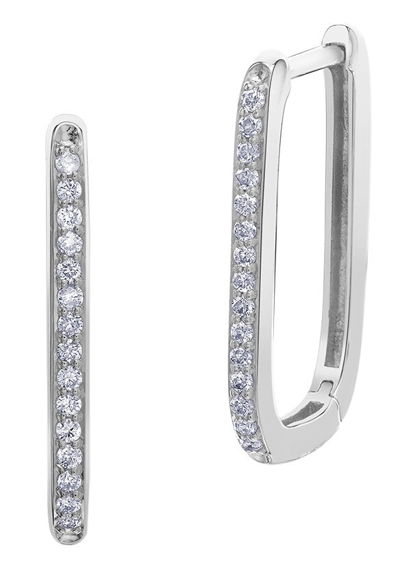 9ct White Gold Rectangular Diamond Hoop Earrings