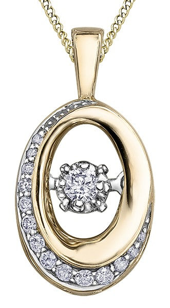 9ct Yellow Gold Dancing Diamond Oval Pendant with Chain