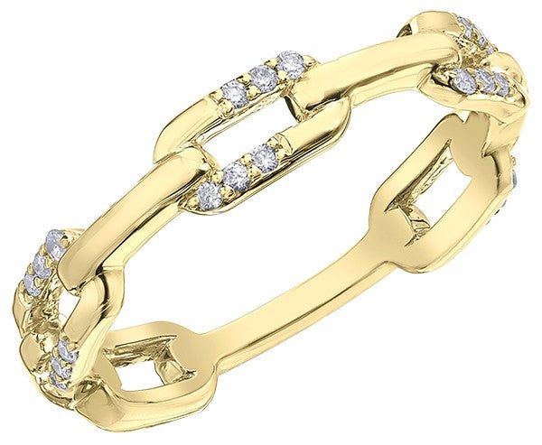 9ct Yellow Gold Diamond-Accented Chain Link Band Ring