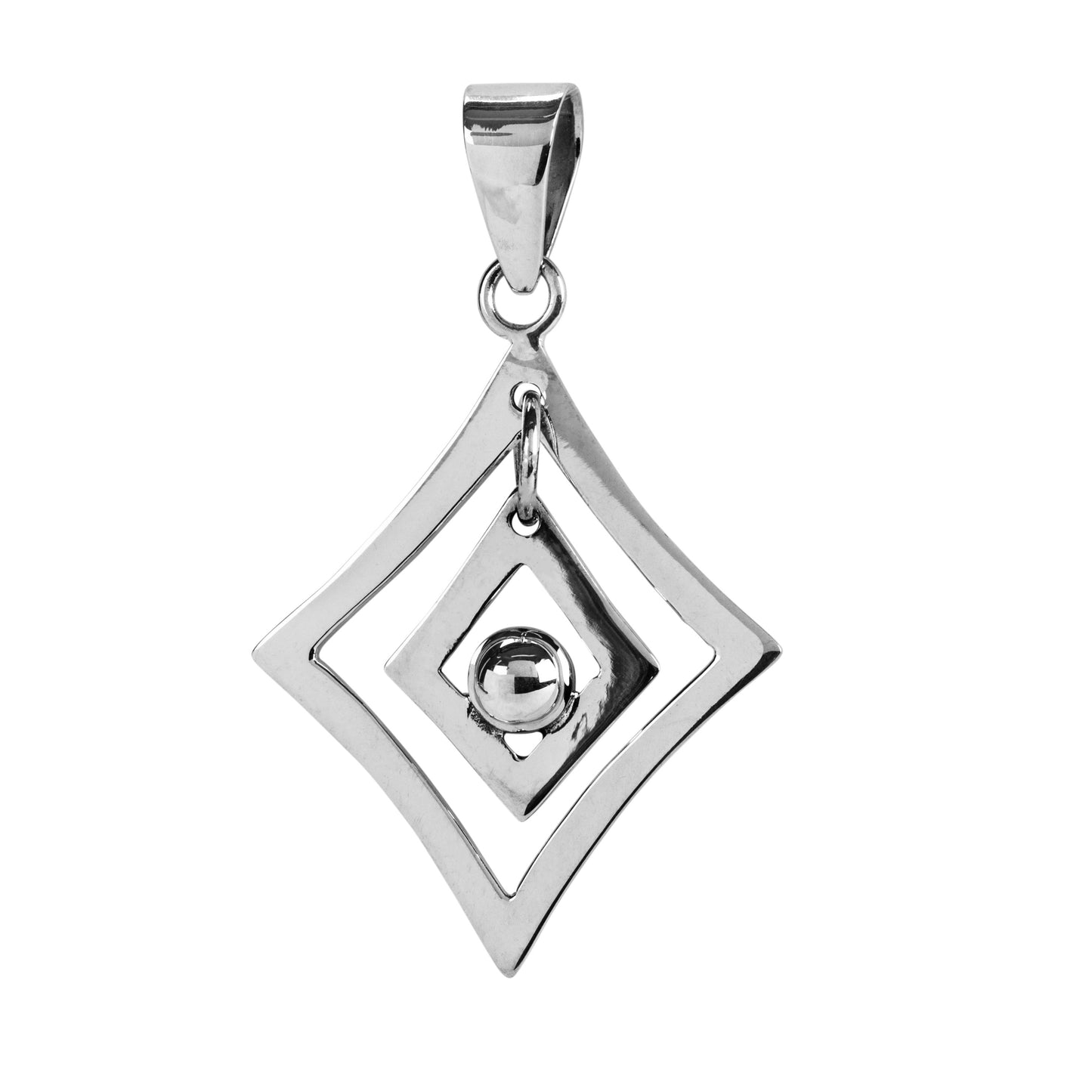 Silver Articulated Diamond Shape and Ball Pendant