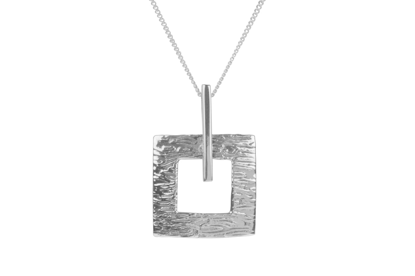 Silver Textured Square Pendant with Chain