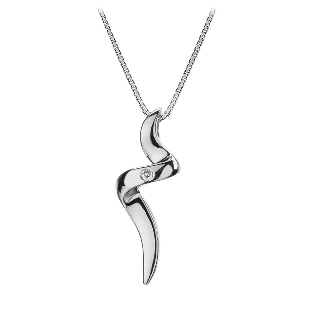 Silver S Shape Diamond Set Pendant and Chain