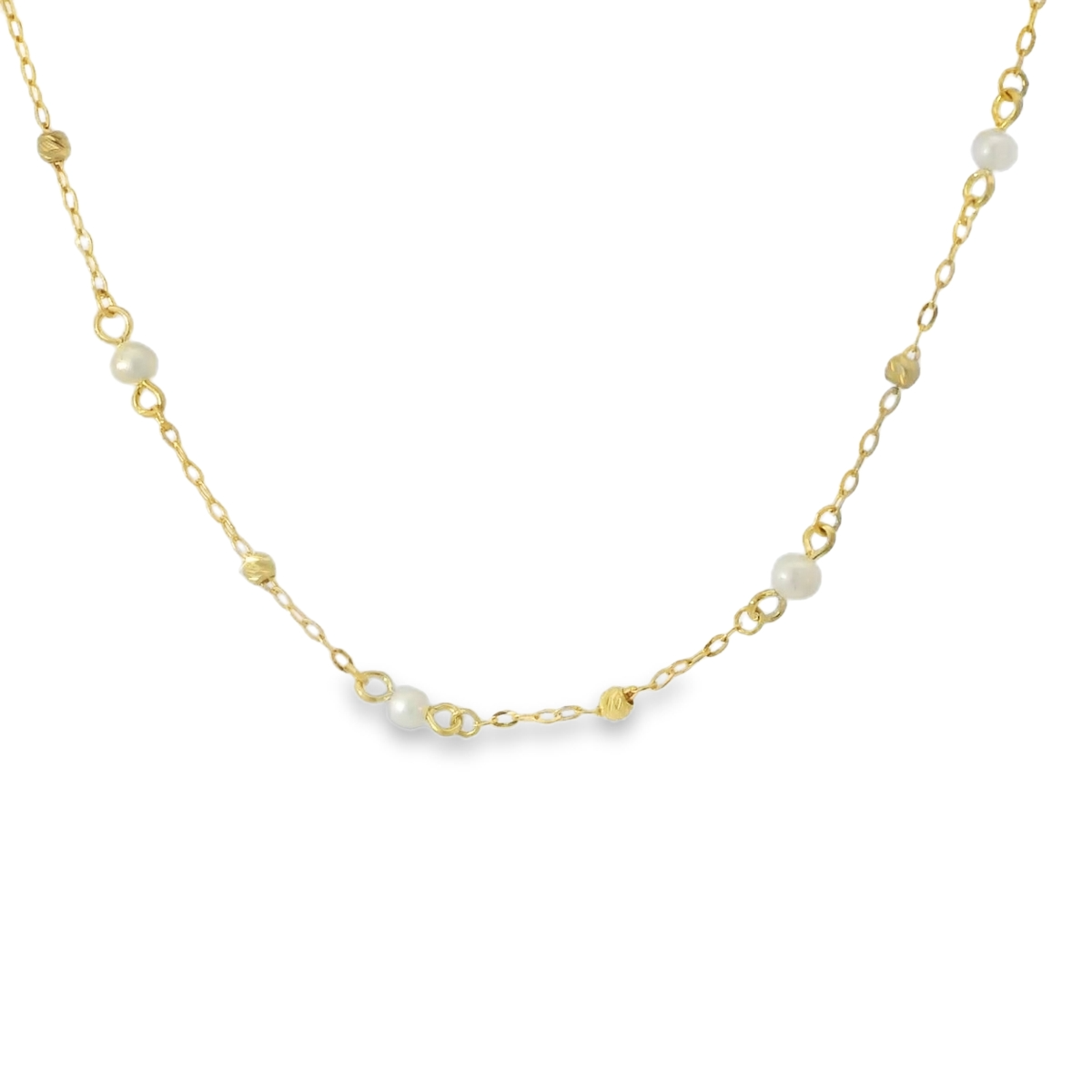 Yellow Gold Chain & Pearl Necklace