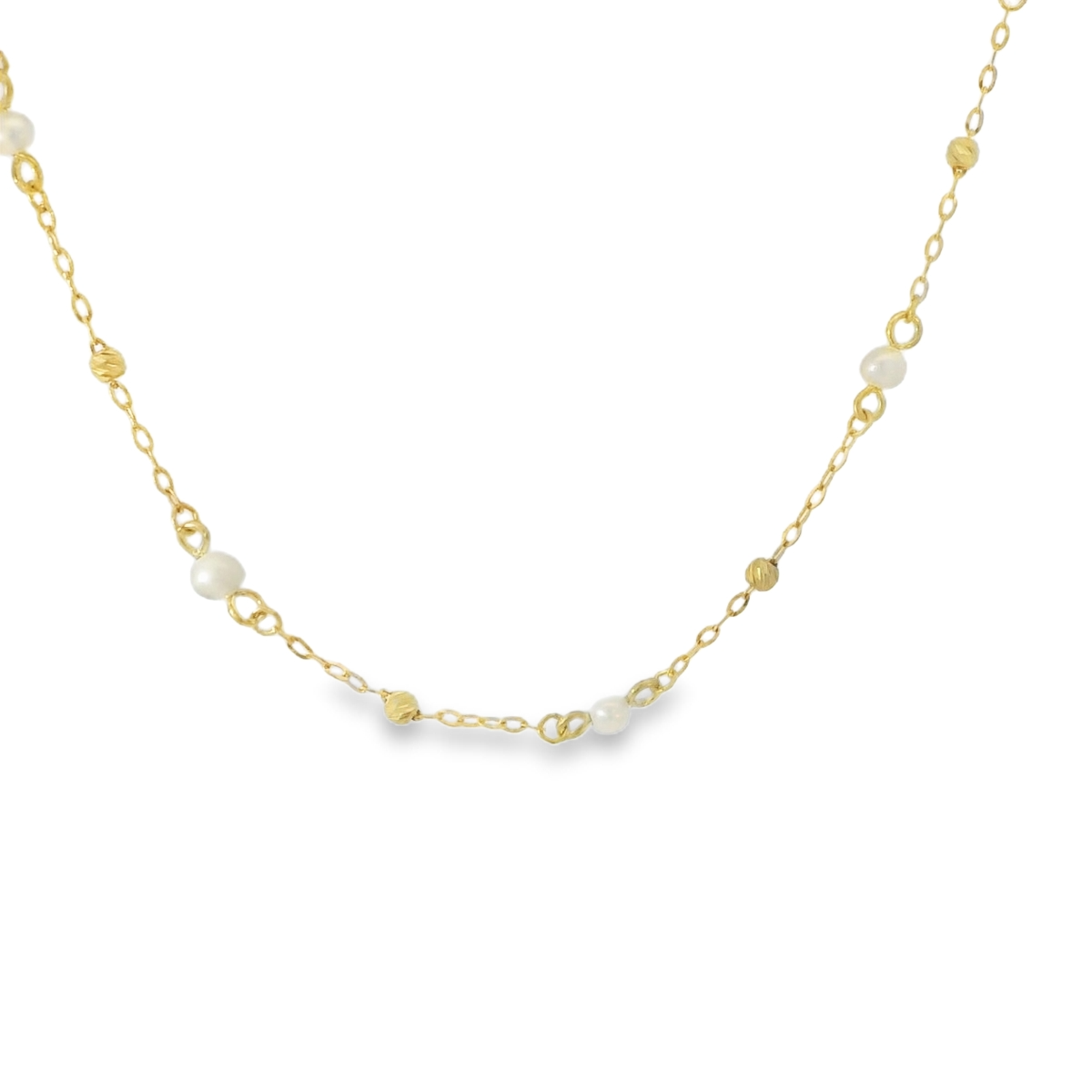 Yellow Gold Chain & Pearl Necklace