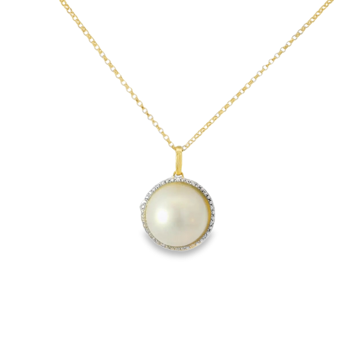 Yellow Gold and Diamond White Mabe Pearl Pendant