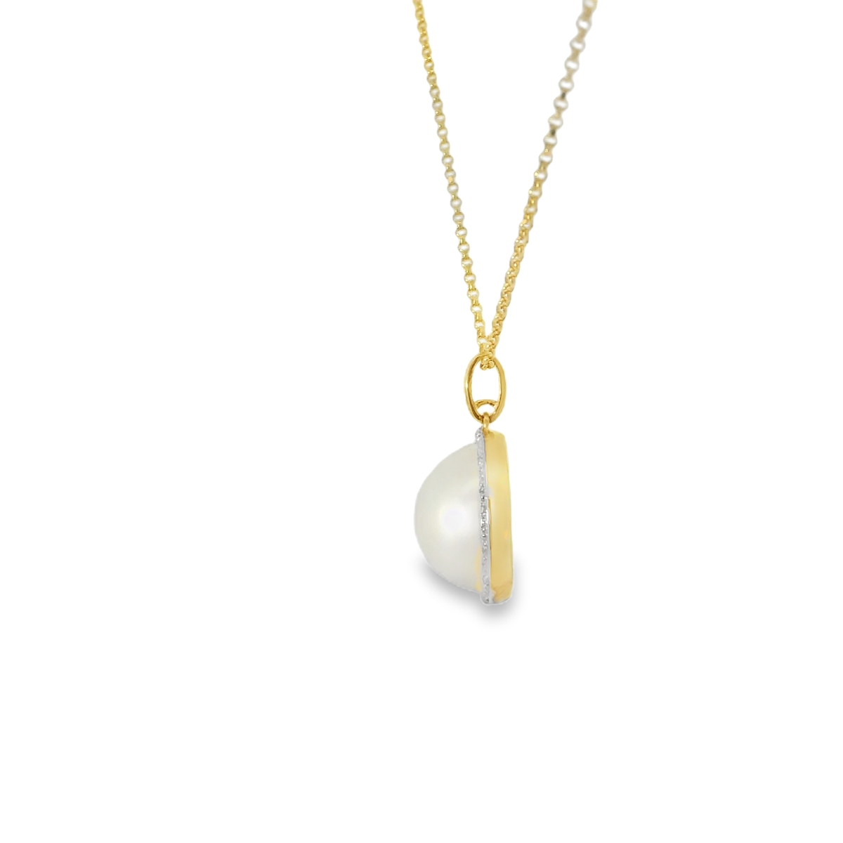 Yellow Gold and Diamond White Mabe Pearl Pendant