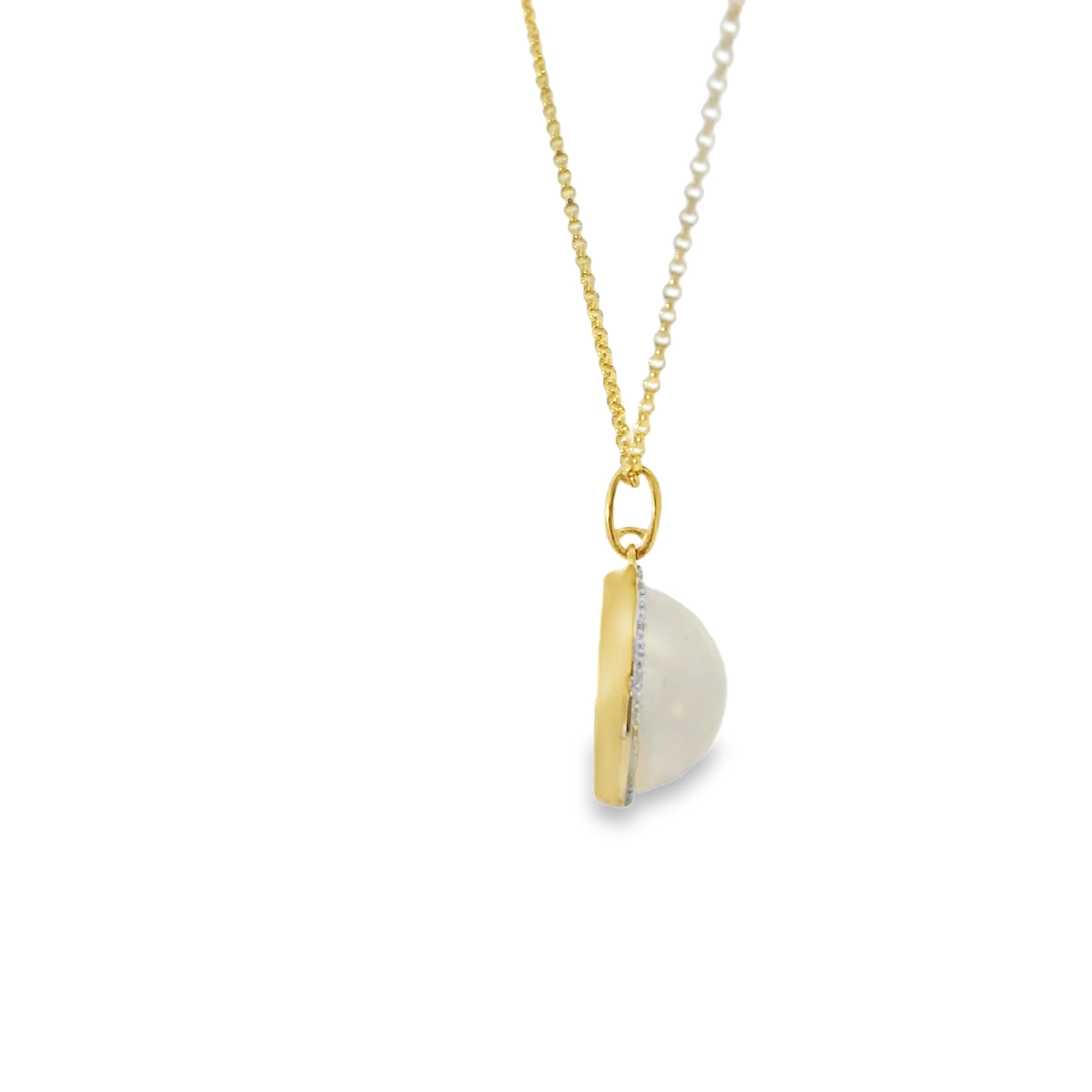 Yellow Gold and Diamond White Mabe Pearl Pendant