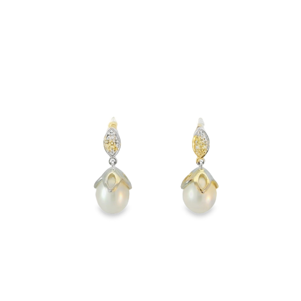 GE2223W 9ct WG flower top FWP+Dia Earrings