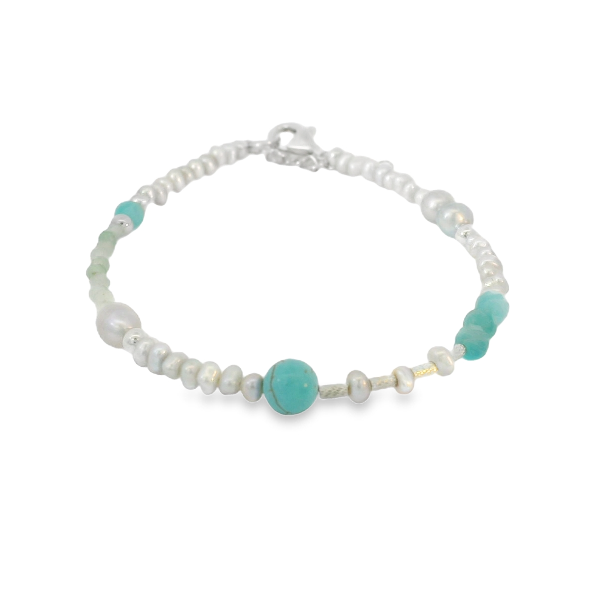Grey,Turqoise and Silver Beaded Bracelet