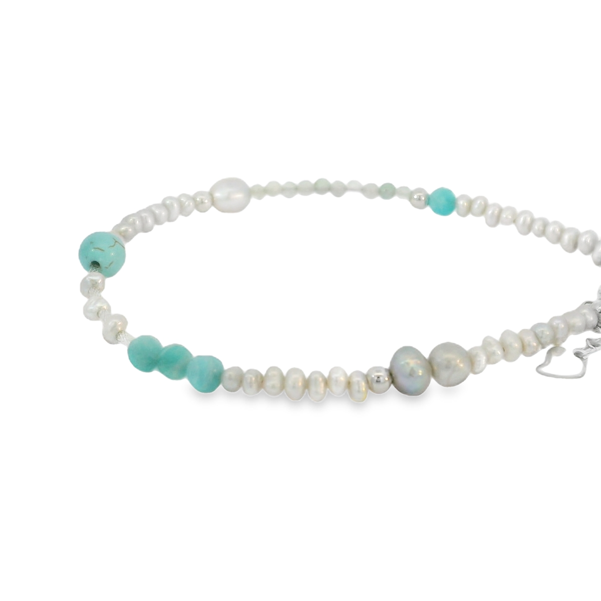 Grey,Turqoise and Silver Beaded Bracelet