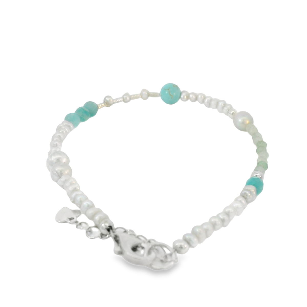 Grey,Turqoise and Silver Beaded Bracelet