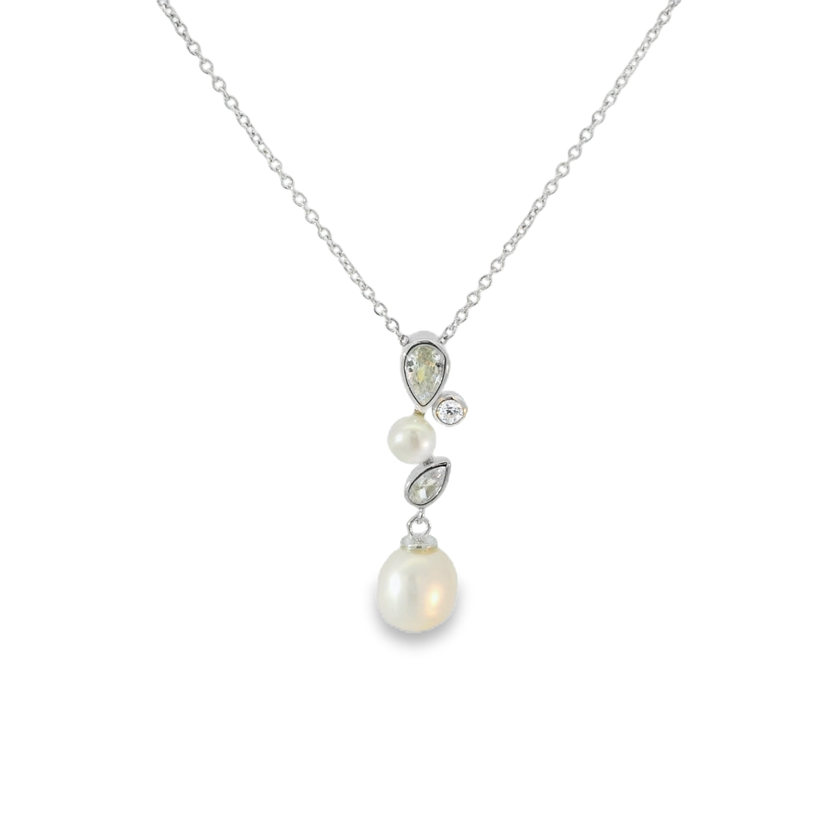 Silver and Pearl Pendant with Cubic Zirconias