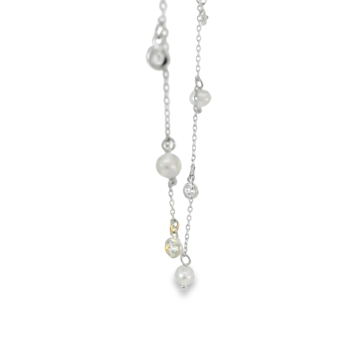 OJ104 Sil Wht Pearl, Rub CZ and Chain Necklace