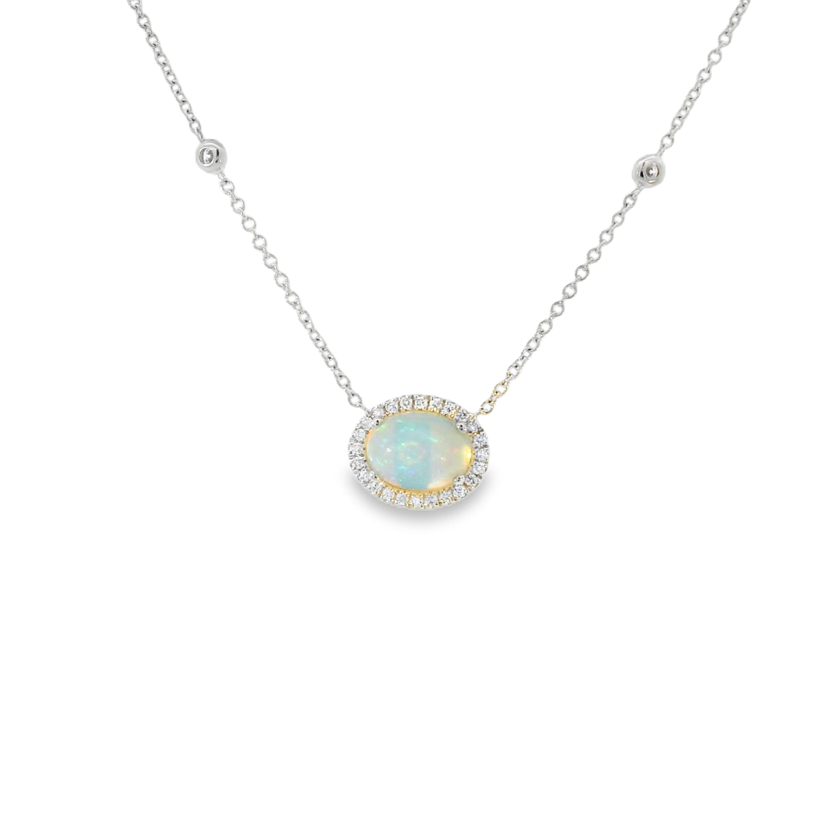Oval Opal and Diamond Cluster Necklace