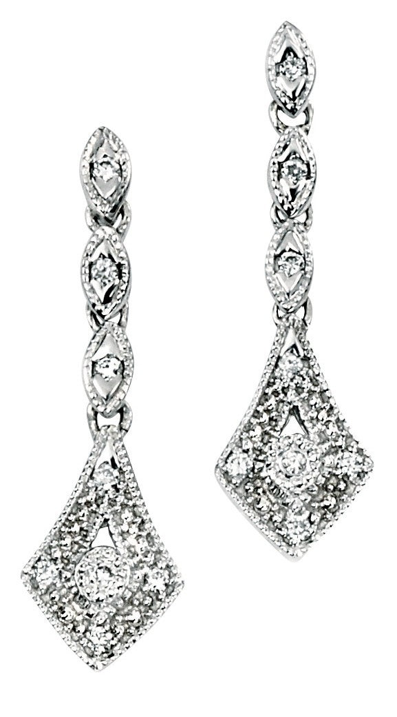 9ct White Gold Diamond Vintage Drop Earrings