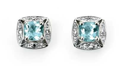 9ct White Gold Vintage Aquamarine and Diamond Stud Earrings