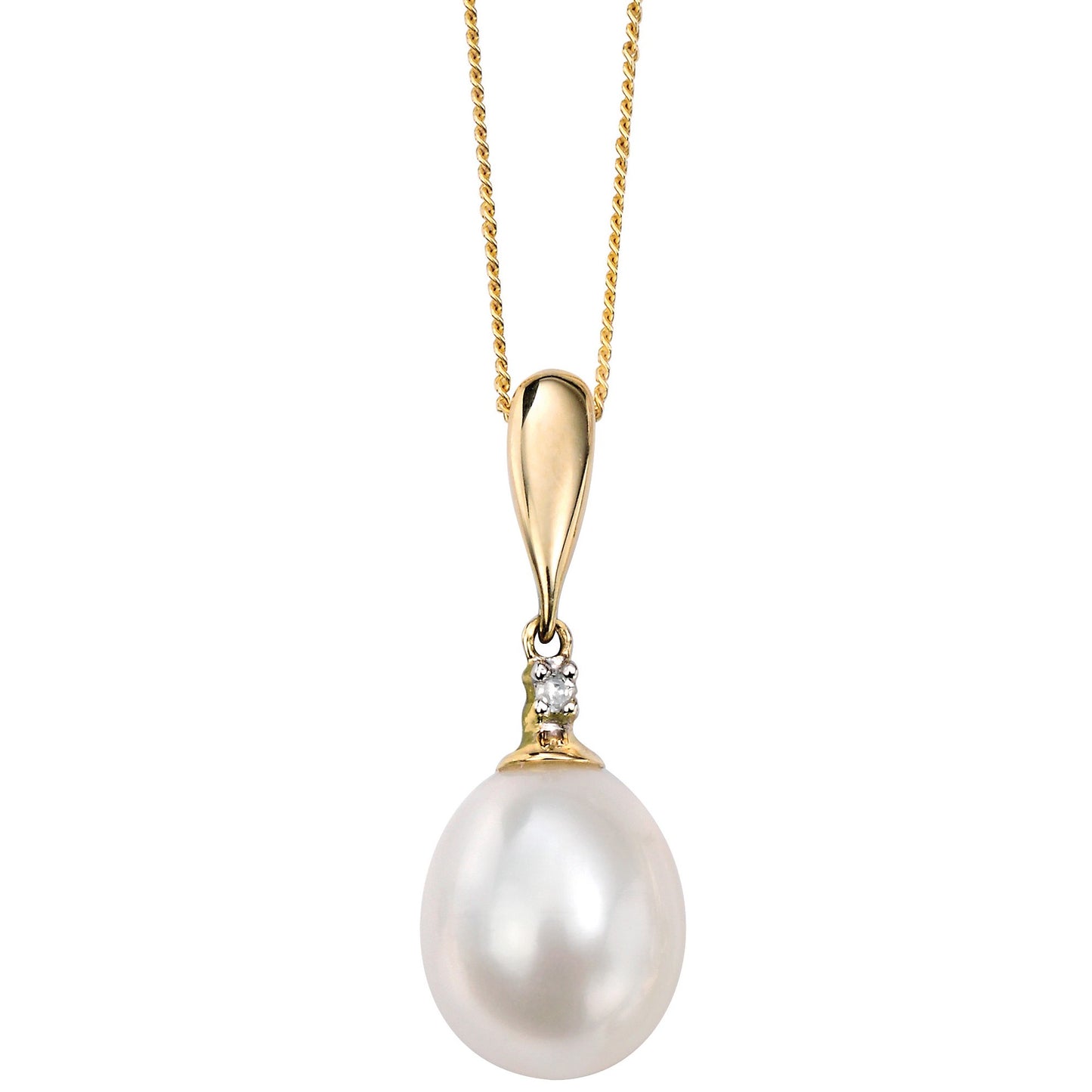 9ct Yellow Gold Diamond and Pearl Drop Pendant