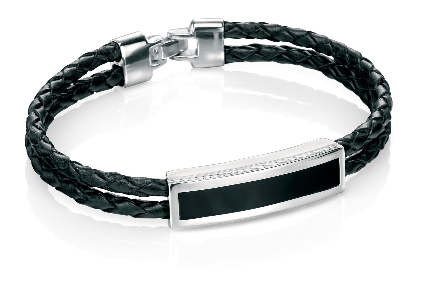Black Agate Black Plaited Leather Bracelet