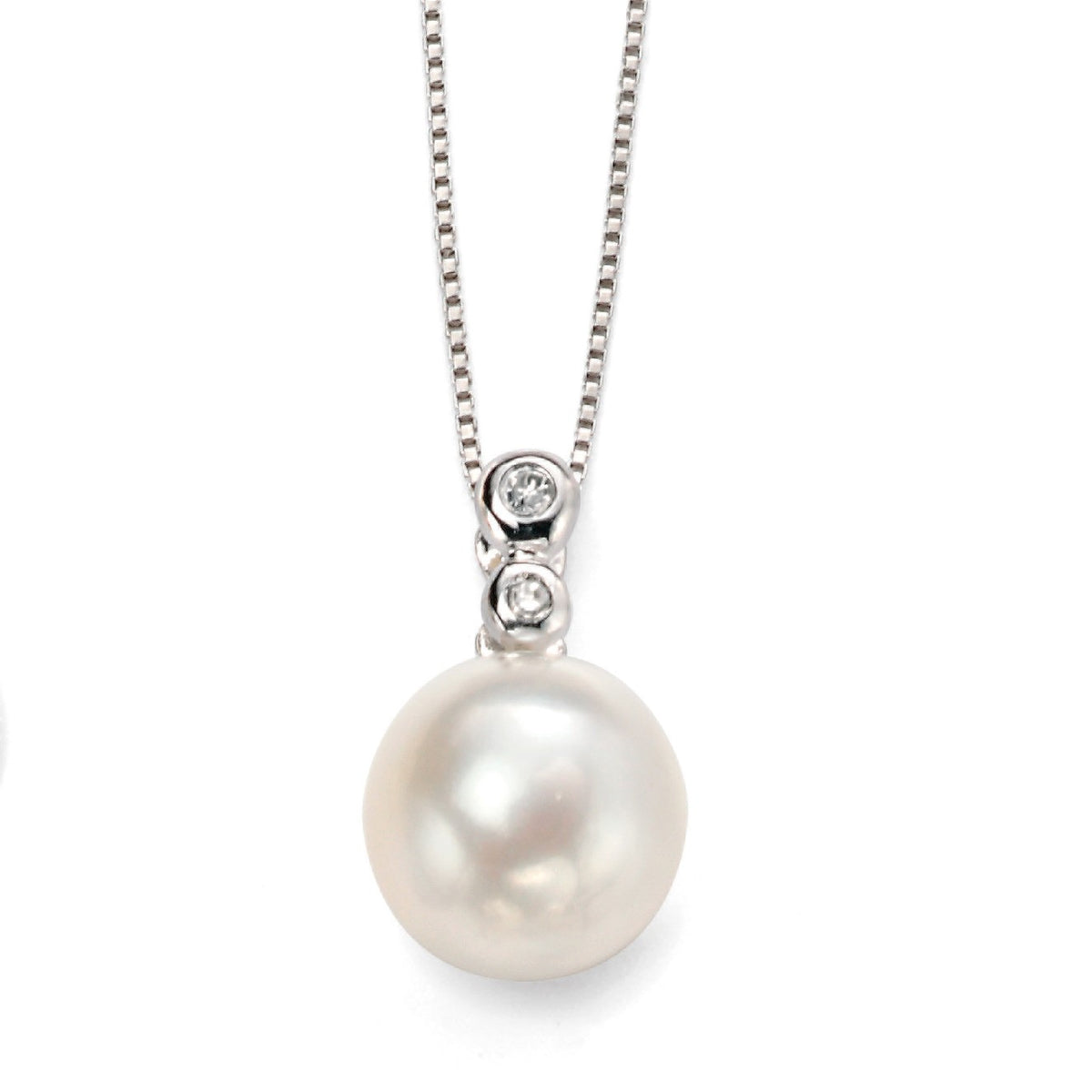 9ct White Gold Diamond and Fresh Water Pearl Drop Pendant