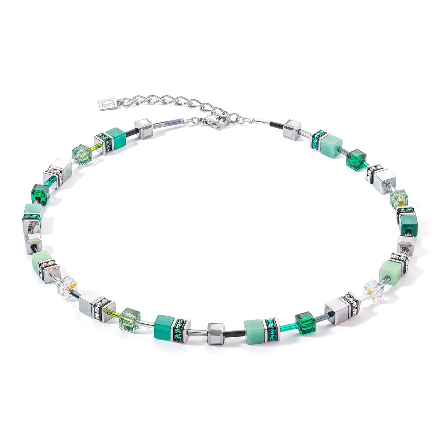 Green and Metallic Swarovski Cube Necklace