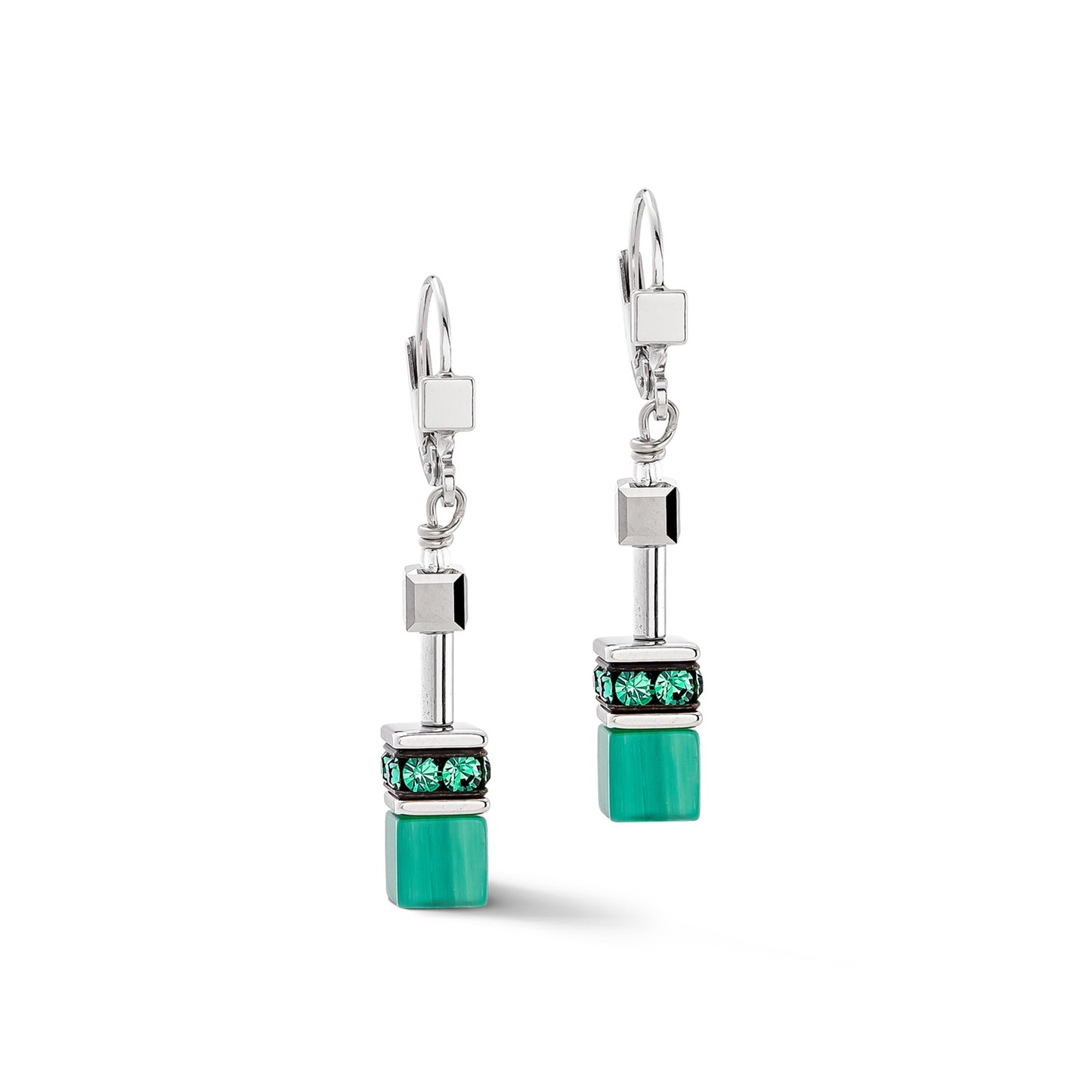 2838/20/0500 Green and Metallic Swarvoski Cube Earrings