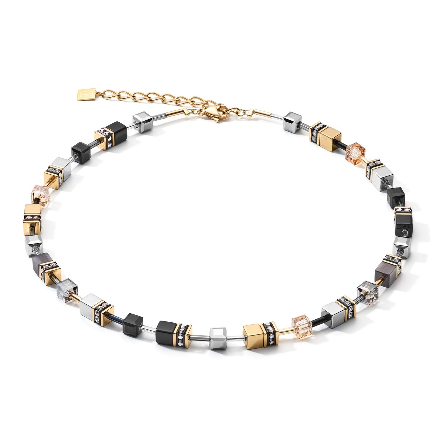 Grey,black Yellow Gold Plated Geo Cube swarvoski Necklace