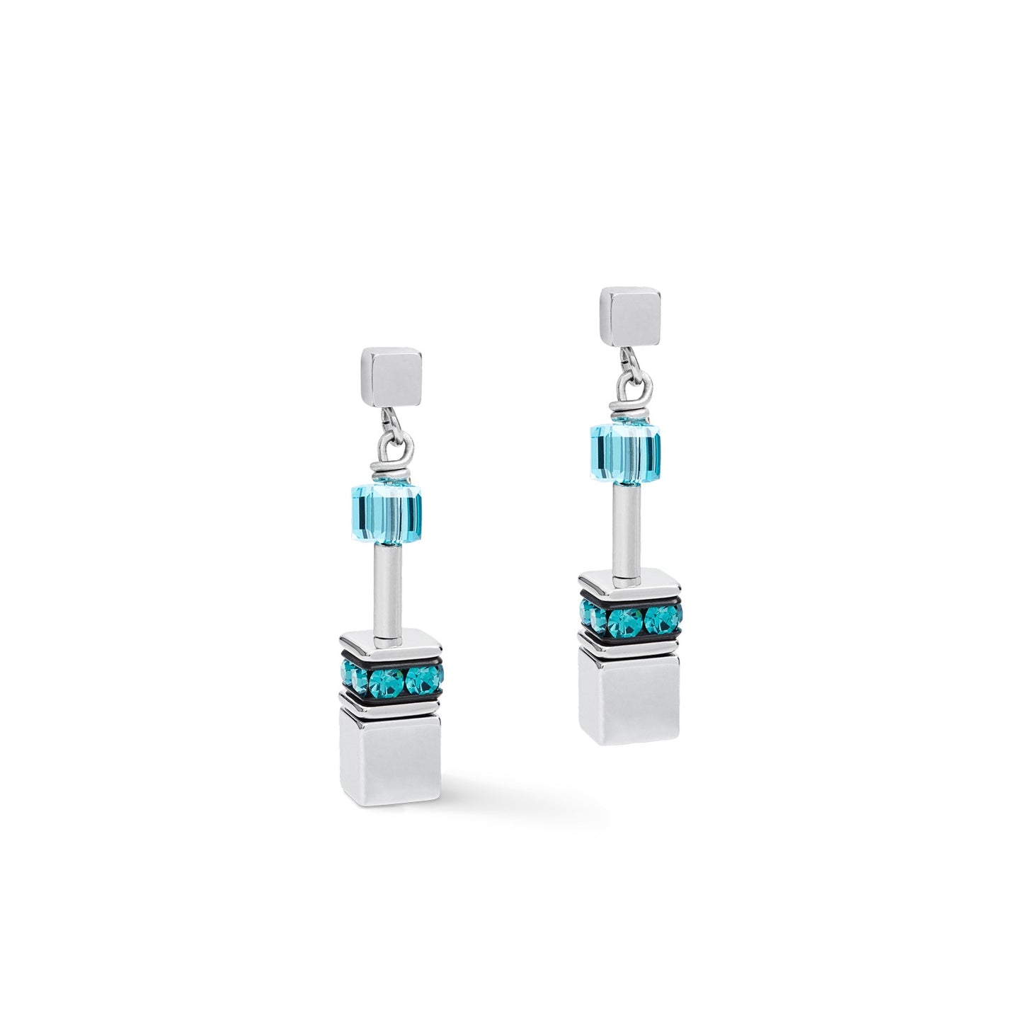 Blue+Metallic geo cube Earrings