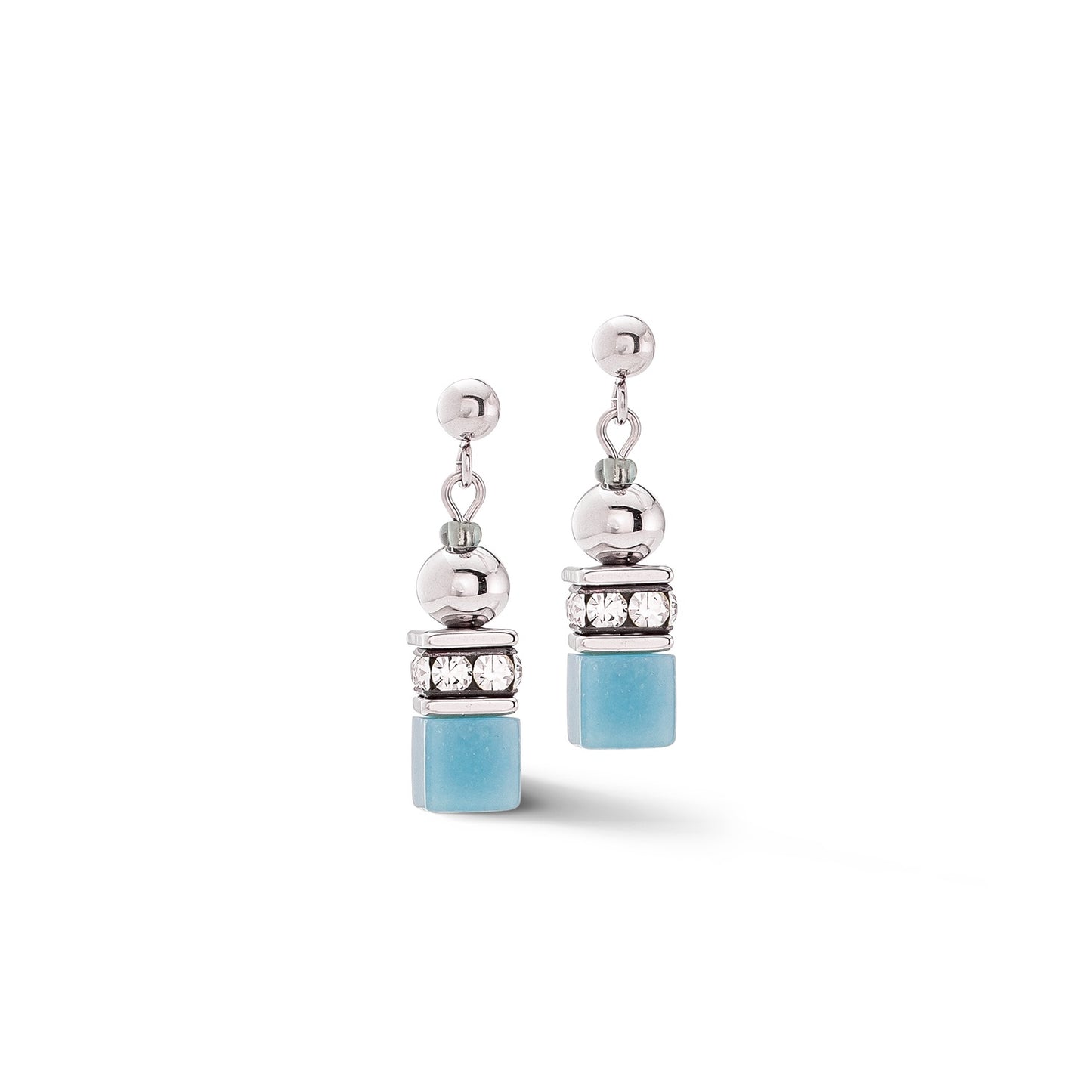 4082/21/0720 Light Blue Swarvoski Cube and Ball Earrings