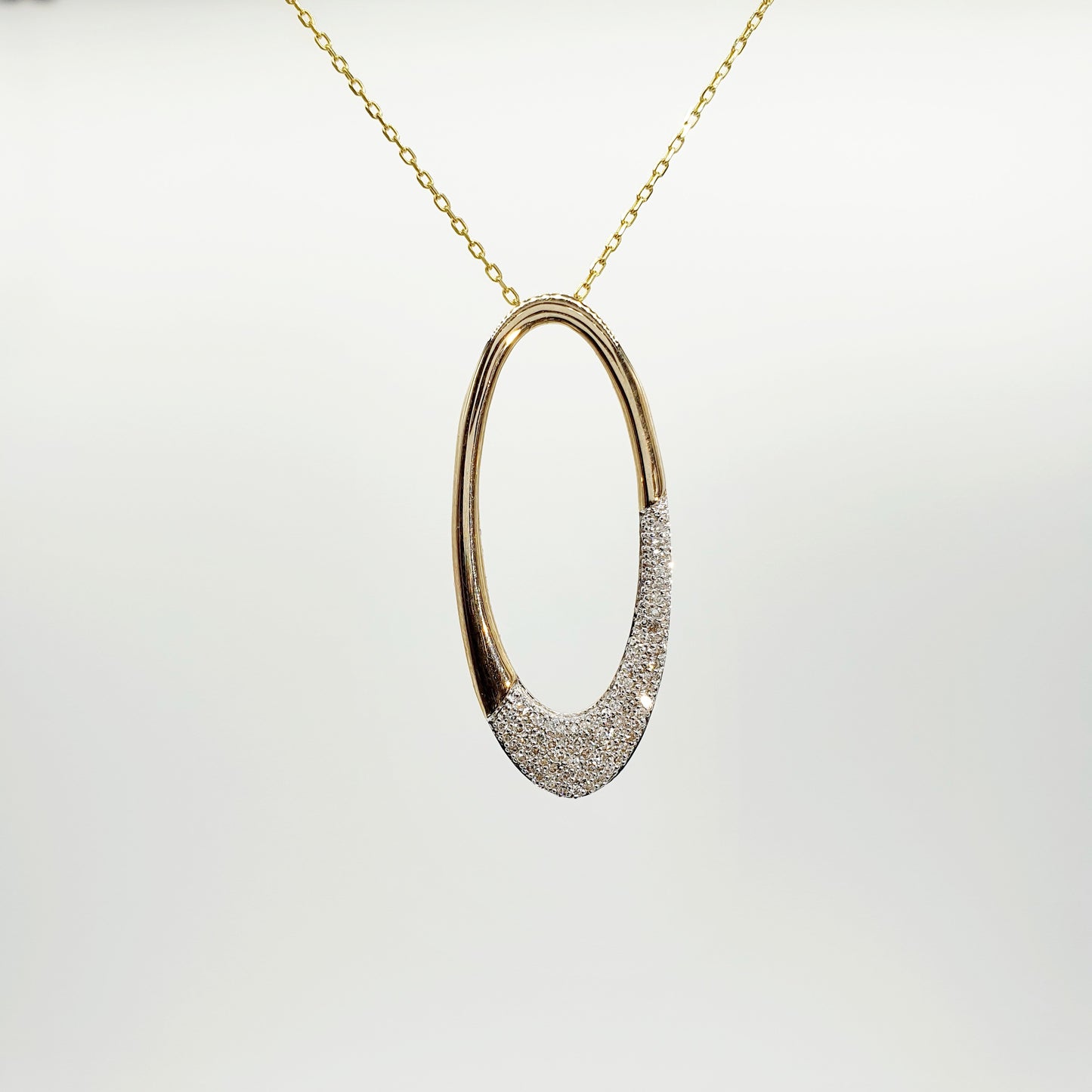9ct Yellow Gold Diamond Pave set Oval Pendant