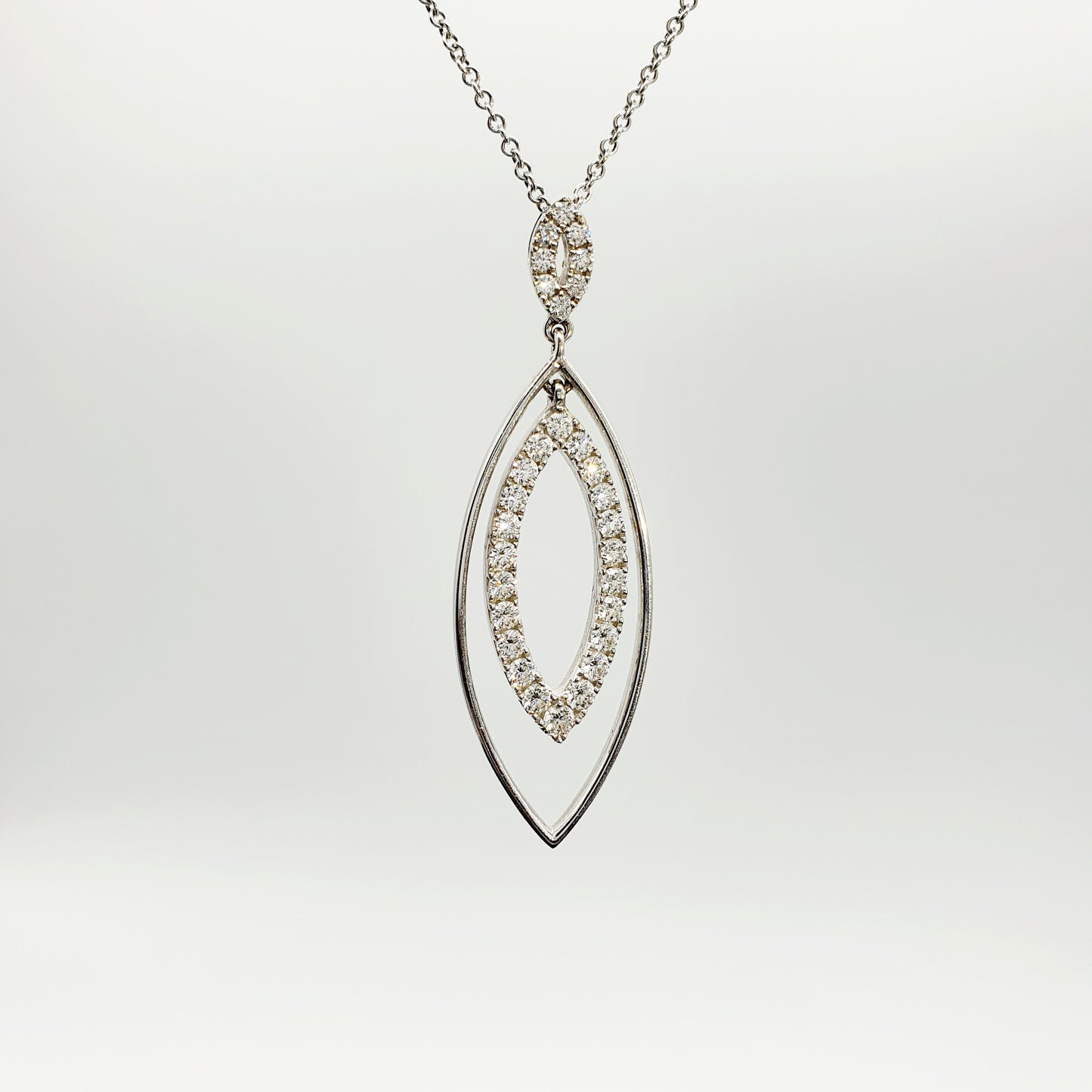 18ct White Gold Mini Marquise Diamond Pendant and Chain