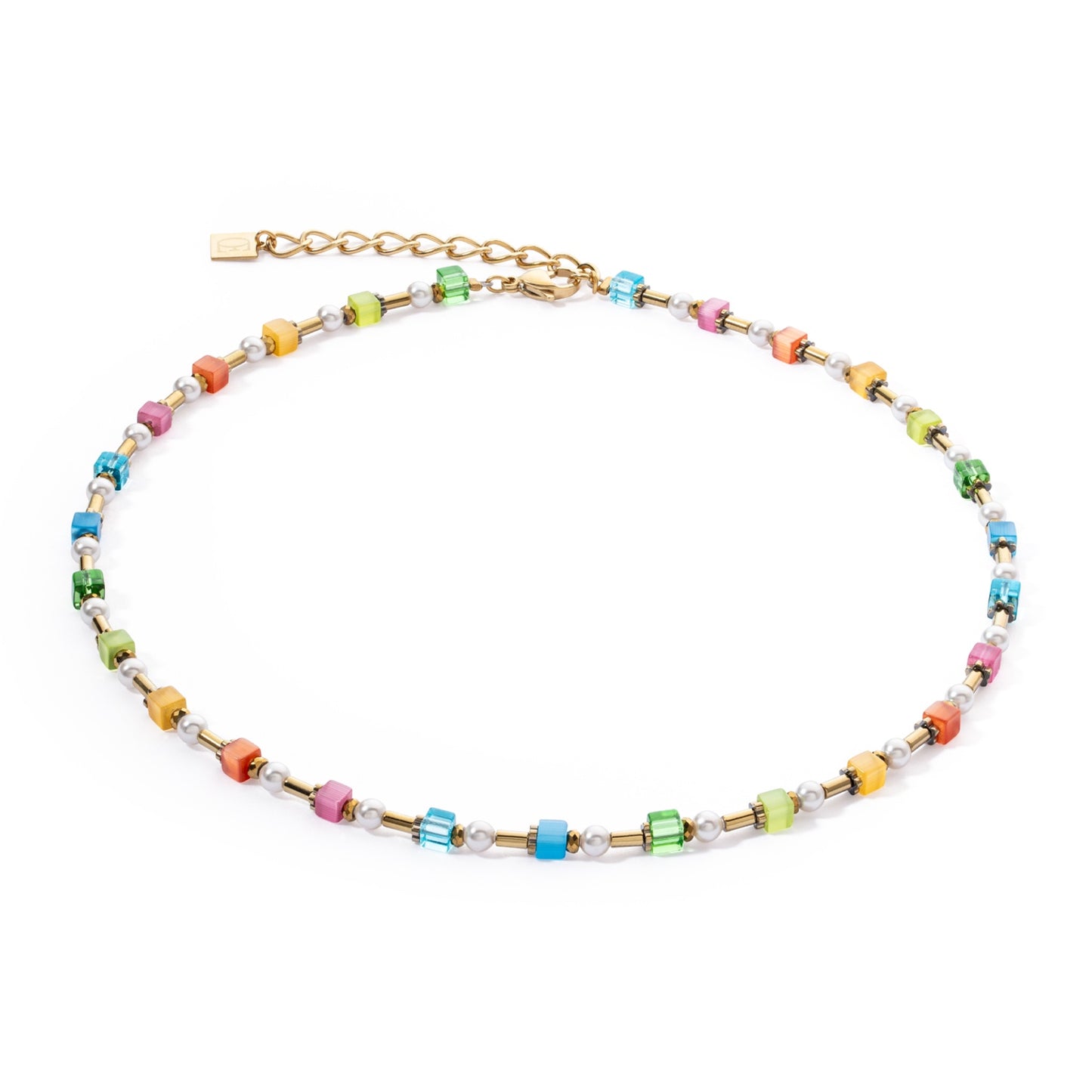 Pearl and Rainbow Geo Cube Necklace