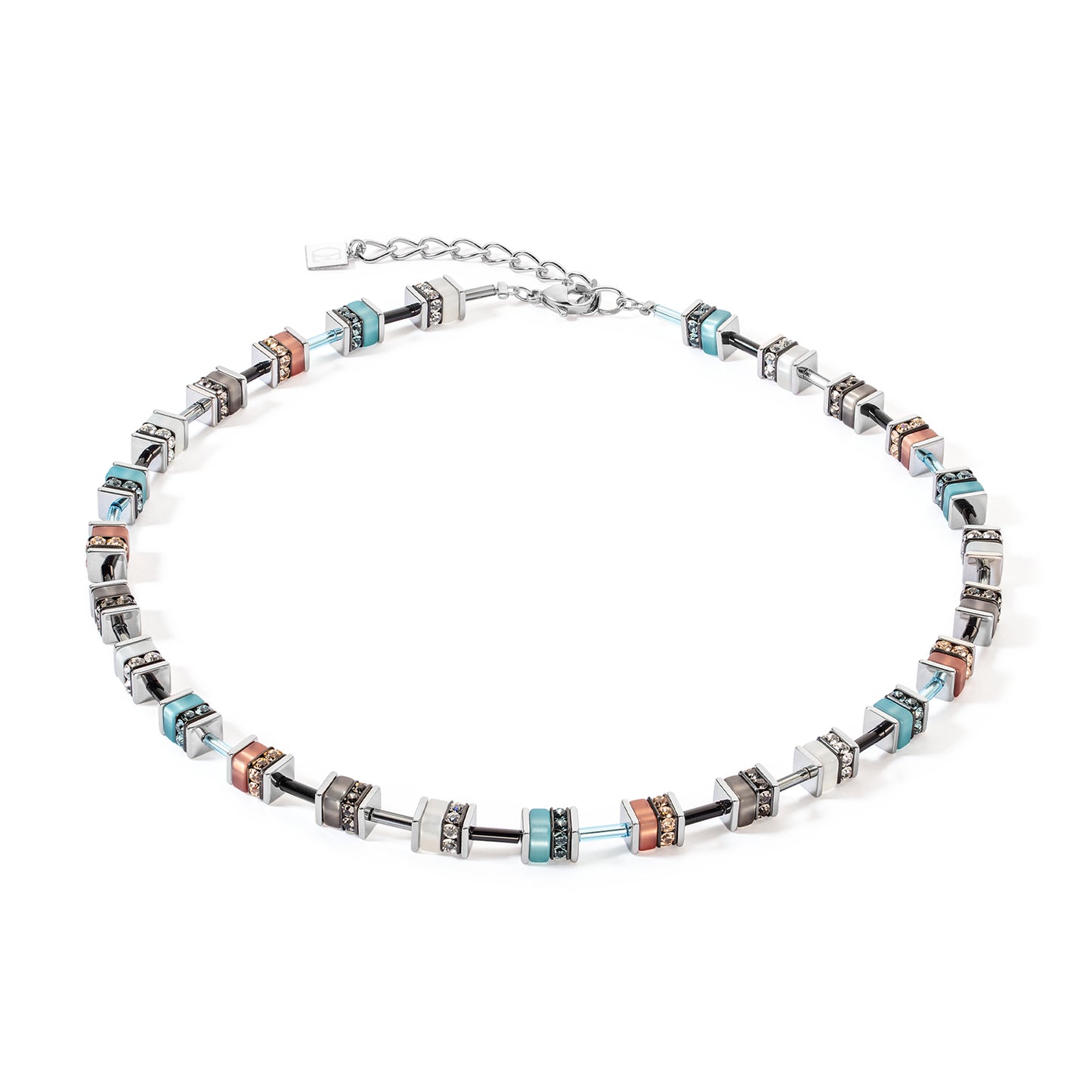 Aqua and Brown Cube Necklace