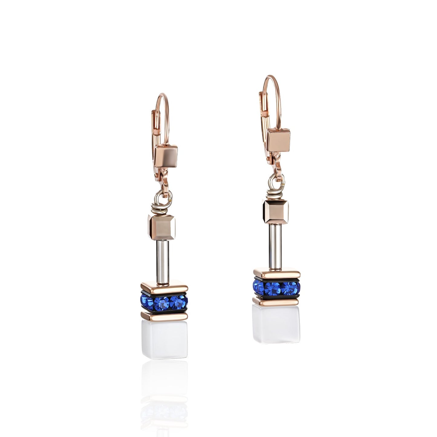 Geocube White and Blue Earrings