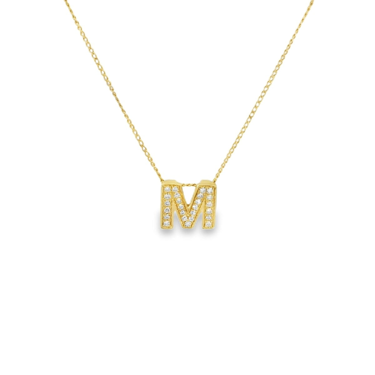 9ct Yellow Gold Diamond Set Letter M Pendant