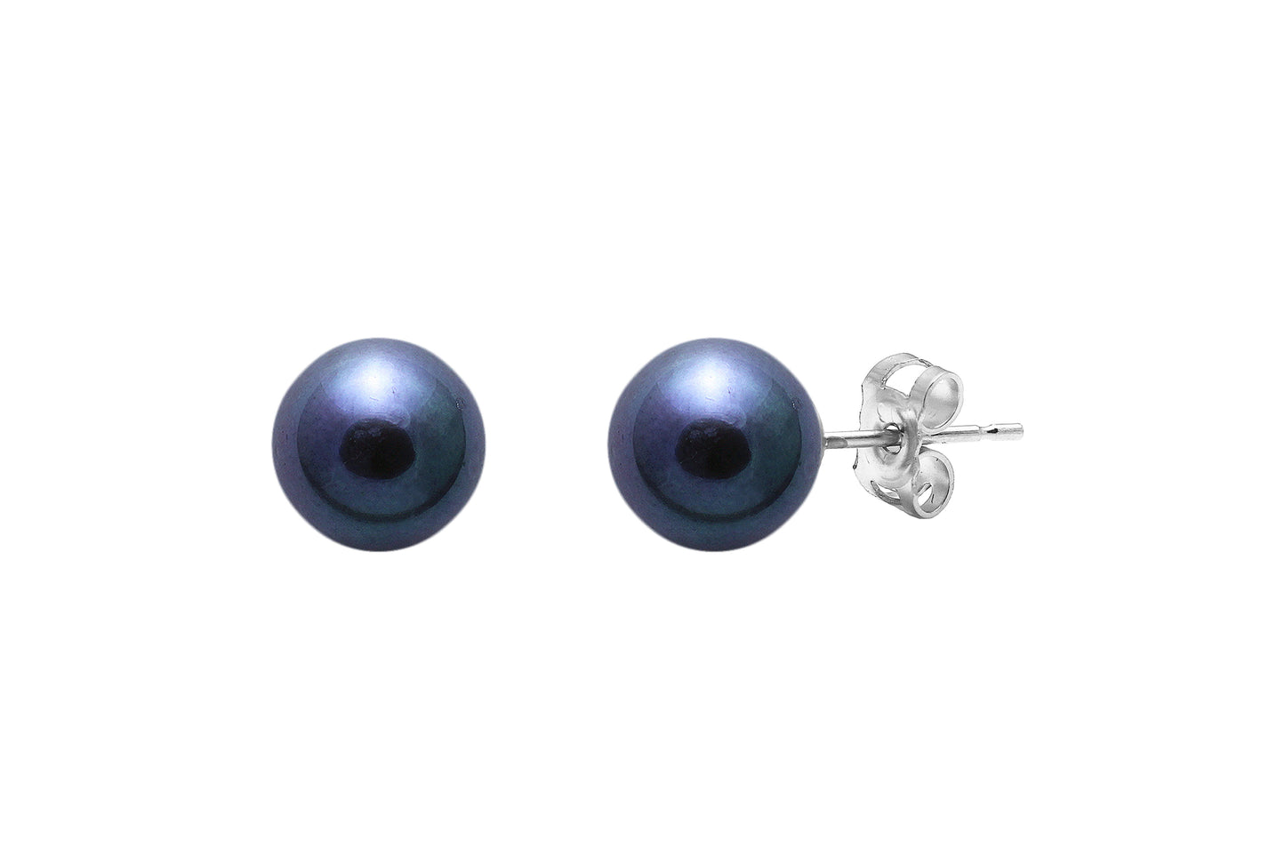 Silver 7-7.5mm Black Fresh Water Pearl Stud Earrings