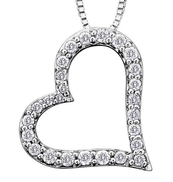 9ct White Gold Diamond Heart Pendant with Chain