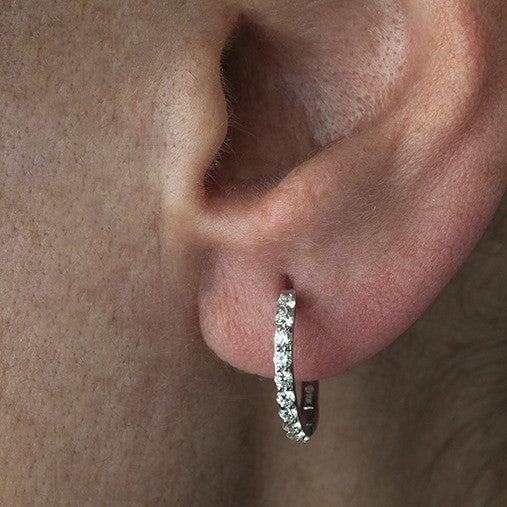9ct White Gold Diamond Set Hoop Earrings
