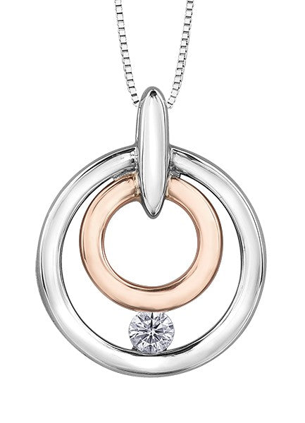 9ct White and Rose Gold Double Circle Diamond Pendant with Chain