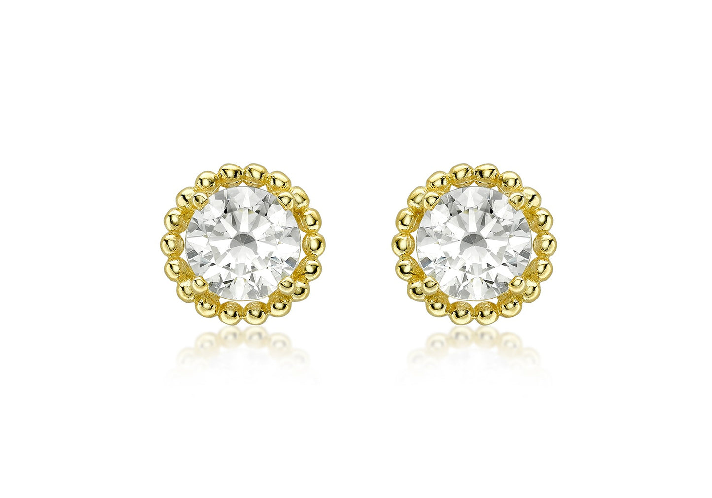 9ct Yellow Gold Cubic Zirconia 7mm Halo Stud Earrings